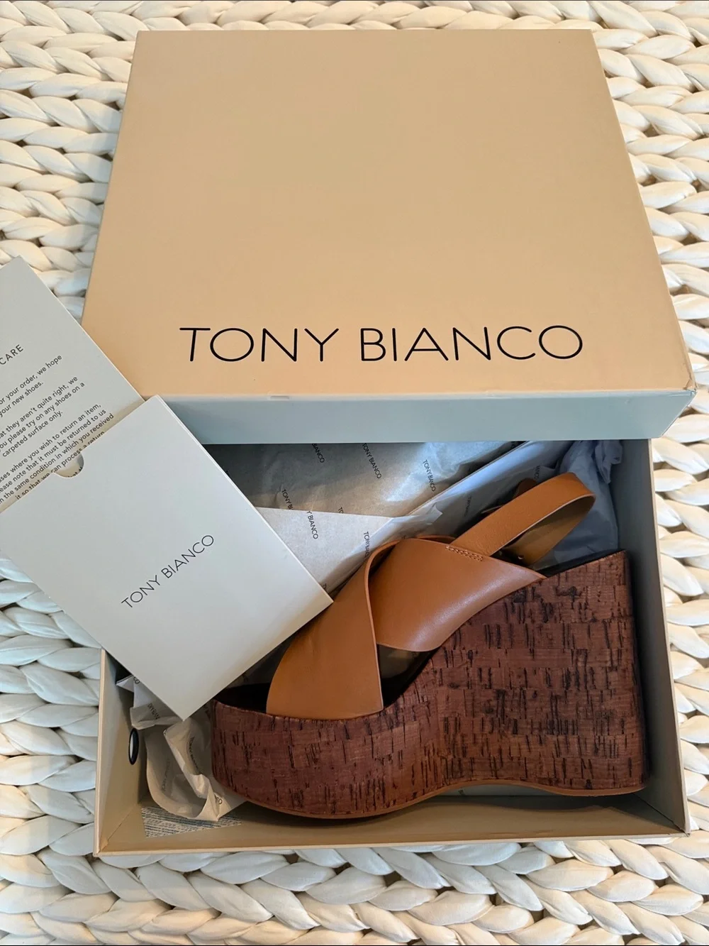 Tony Bianco Vogue Tan Como Leather Crossover Platform Wedge Sandals Size 9